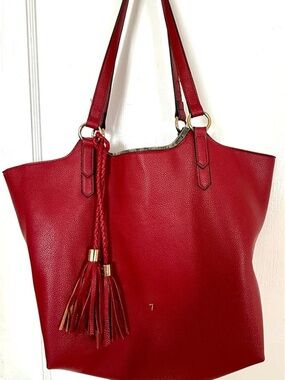 Red Large Handbag Work/Shopping Faux Leather